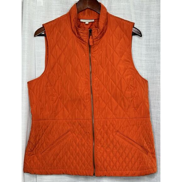 Talbots Diamond Quilted Vest Orange 100% Polyester Lined Sz Petite Large - Picture 1 of 8